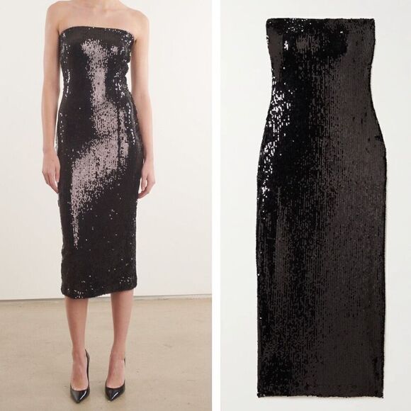 NEW SPRWMN Dress Sequin Strapless Tube Midi Dress Black Size M - Picture 1 of 11